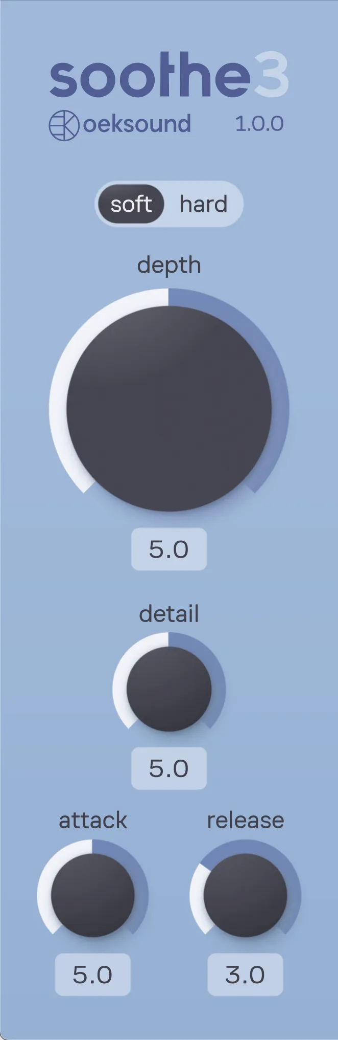 The main section, displaying processing mode, depth control, detail control, and attack and release controls.