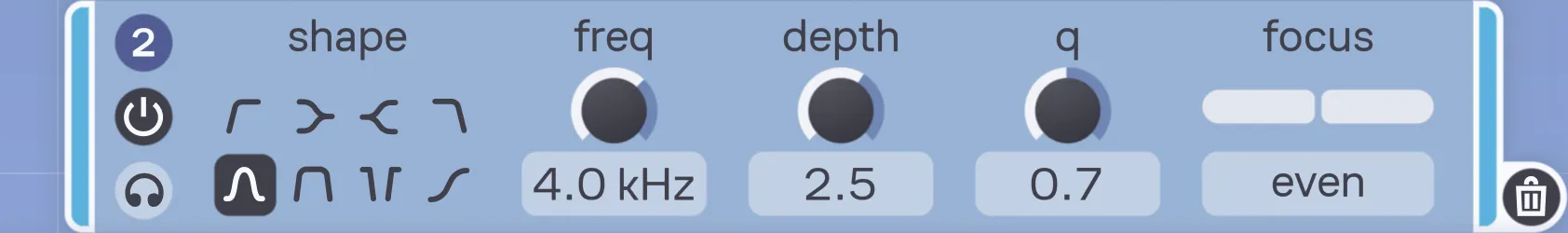 The band controls panel, located on the bottom section of the frequency graph.