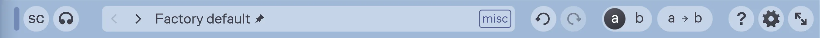 The toolbar located on top of the plug-in's user interface.