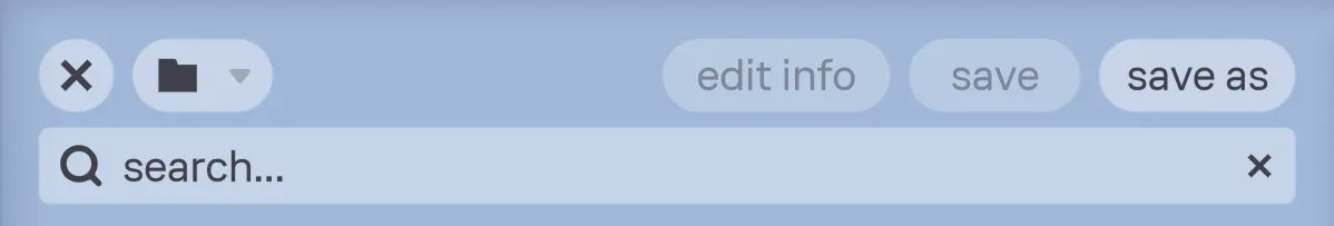 The preset toolbar and search functions, situated on top of the preset list.