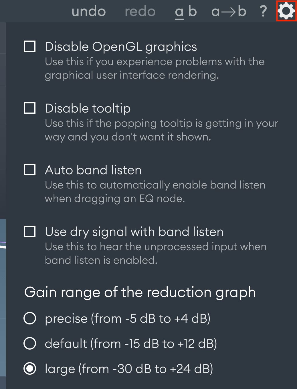 Configuration menu