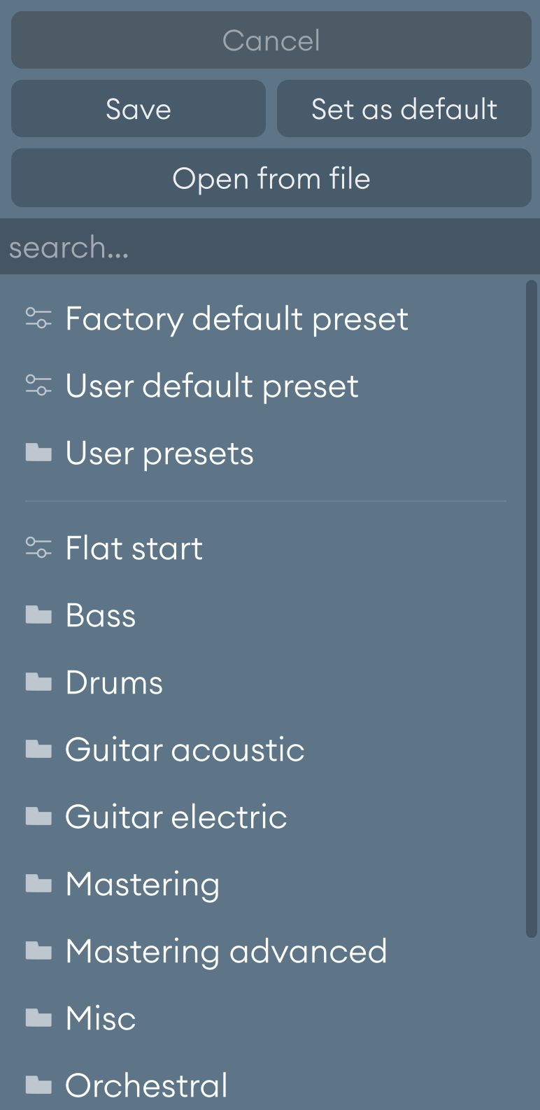 Preset menu