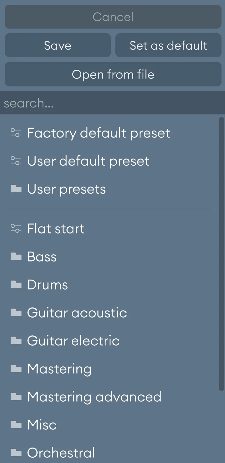 Preset menu