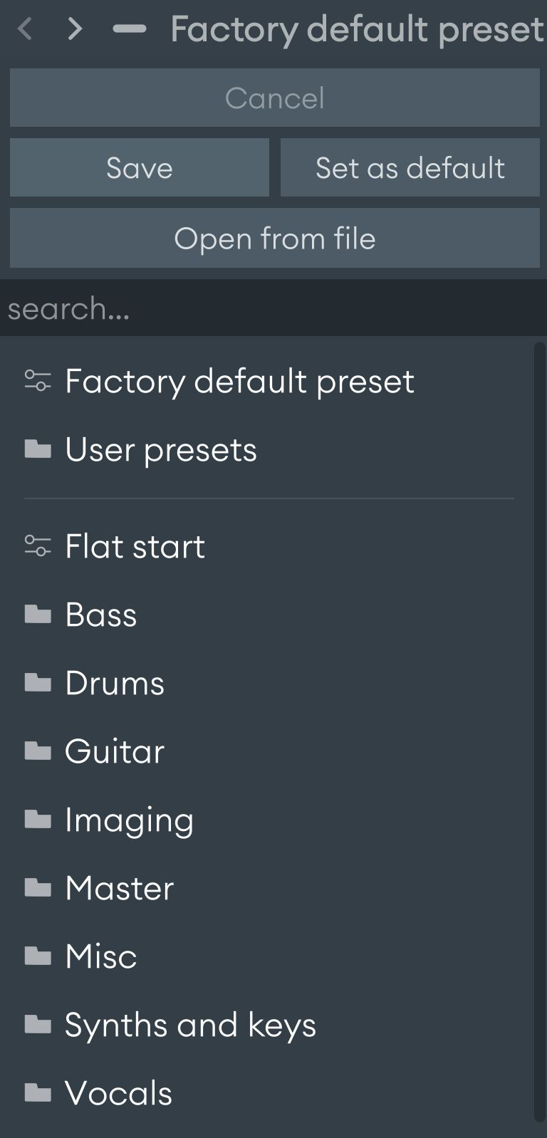 Preset menu