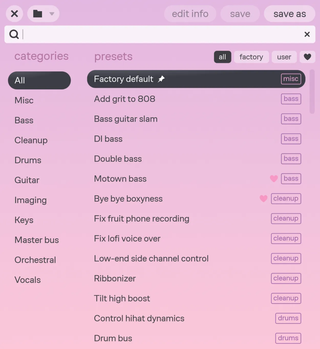 Preset menu